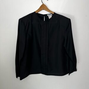 Favorites Vintage Black Pleated Front Long Sleeve Blouse Top Made in USA L